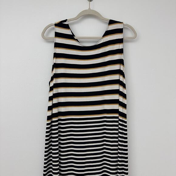 Loft Womens XL Rayon Stretchy Striped Maxi Dress Casual Comfort Open Back - Picture 3 of 7